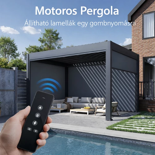 Bioklimatikus pergola, motoros, 135°-ig állítható, U Design, 3x4 m - Bútorok Webshop